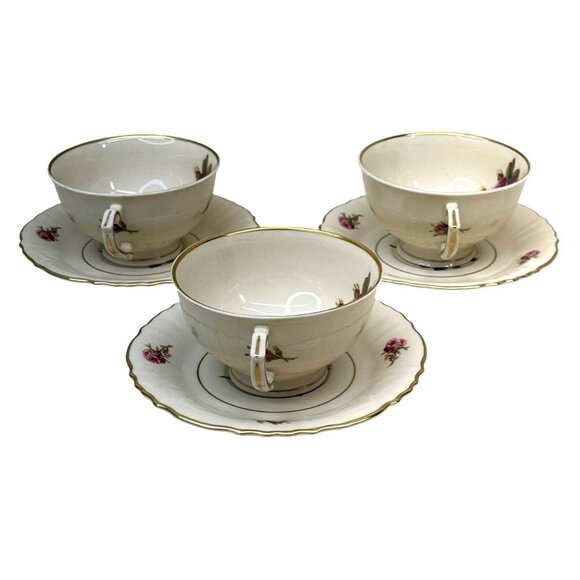 3 Syracuse China Federal Shape Victoria Rose Cup & Saucer Sets - Picture 3 of 11